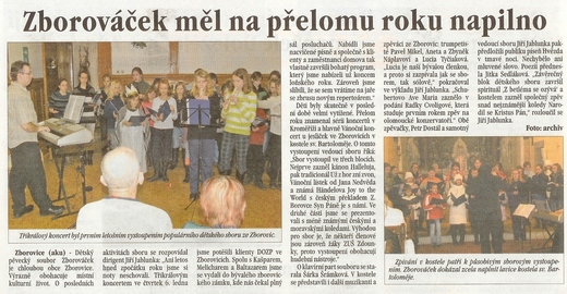 Reportáž v Týdeníku Kroměřížska - č. 3/roč. 10, 18.1.2011